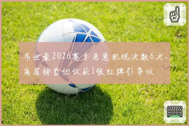 韦世豪2026赛季恶意犯规次数6次，高居榜首但仅获1张红牌引争议